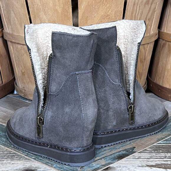Aldo Gray Suede Shearling Fur Lined Zip-Up Wedge Heel Ankle Boots Women Size 6.5 - Picture 9 of 12